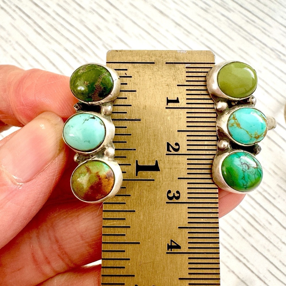 Mixed Turquoise Navajo Reverse Cuff Bracelet 6.5in Signed James 14g Sterling USA - Picture 4 of 9